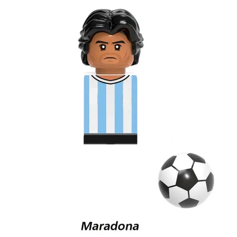 Color: Wood - 1-16PCS Messi Ronaldo Neymar Lewandowski Soccer World Famous Football Players Figurine Mini Action Building Block Toy Kids Gifts