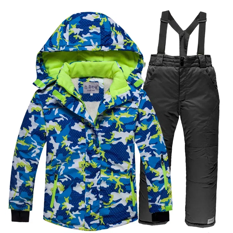 Color: SKY BLUE, Kid Size: 6 - RAISE -30 Degree Russian Winter Children Ski Suit Waterproof Plus Velvet Warm Hooded Coat Boy Overalls 3-20 Years Girl Snowsuits
