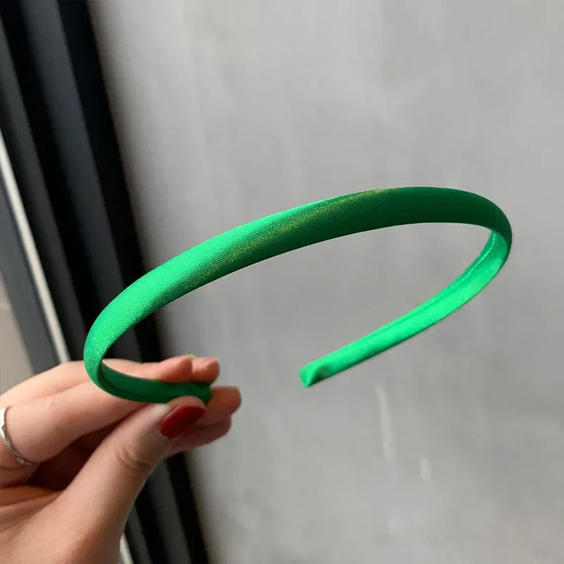 Color: green - Red Blue Green Satin Headband for Women girls Kids Hair band Solid Color Thin Elastic Hair Hoop Accessories Headpiece