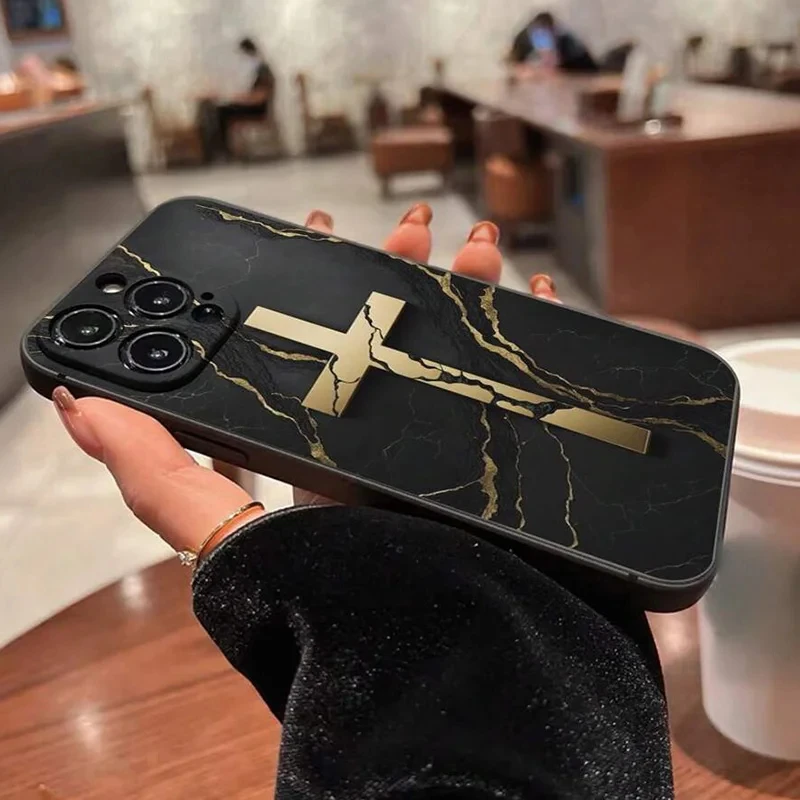 Color: Beige, Compatible-Phone Models: For iPhone 13 Mini - Jesus Cross Painted Phone Case For iPhone 16 15 14 13 12 11 Pro Max XS X XR 7 8 Plus Mini SE 2020 2022