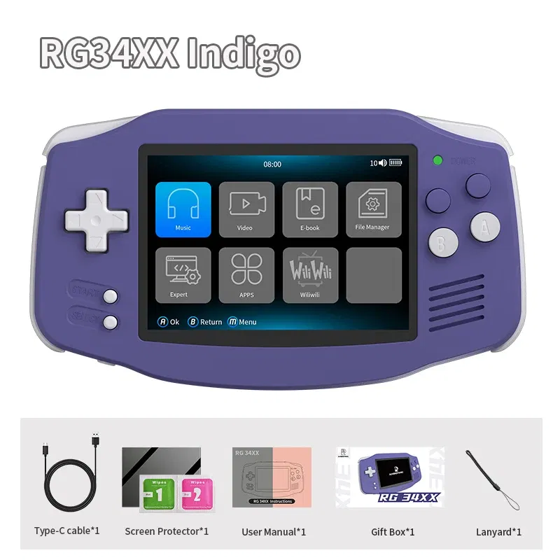 Color: Gold - ANBERNIC RG34XX Retro Handheld Game Console 3.4” IPS Linux 64-bit 3500mAh Video Gaming Player Supports Streaming WIFI Bluetooth