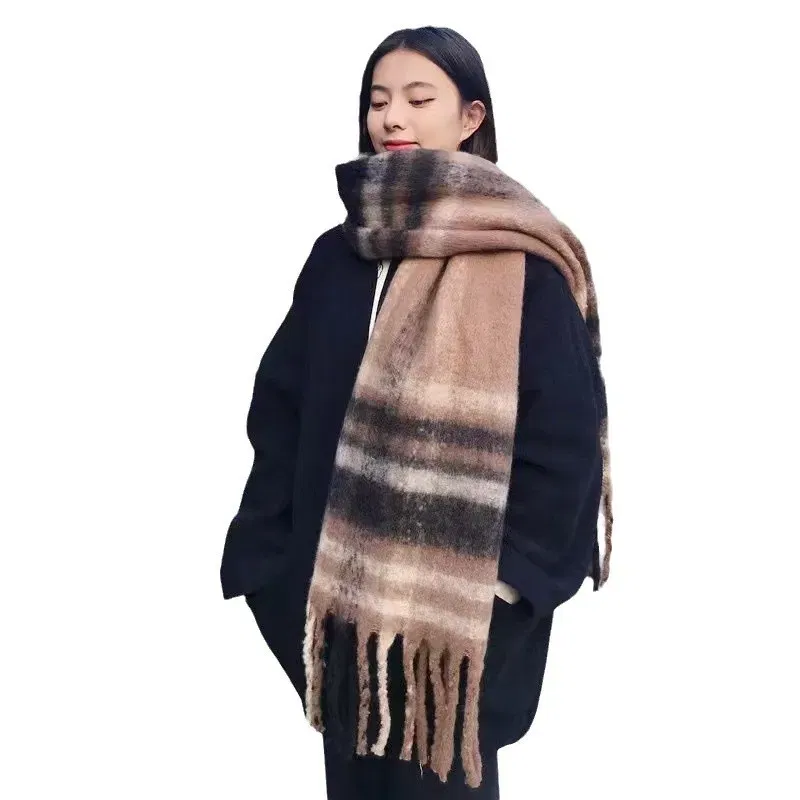 Color: Brown, Size: XXS - 2025 Hot  Luxury Winter Thick Warm Scarf Women Cashmere Shawl and Wraps Pashmina Neckerchief Bufanda Female Long Tessel Echarpe