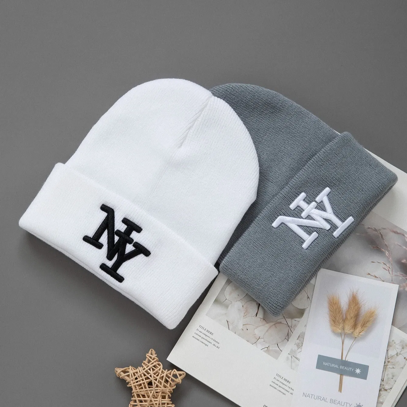 Color: Salmon Pink - 1/2/3pcs Unisex Winter Beanie Hats, Solid Color Knitted Warm Outdoor Caps with Embroidered NY Logo, Hand Washable, Black