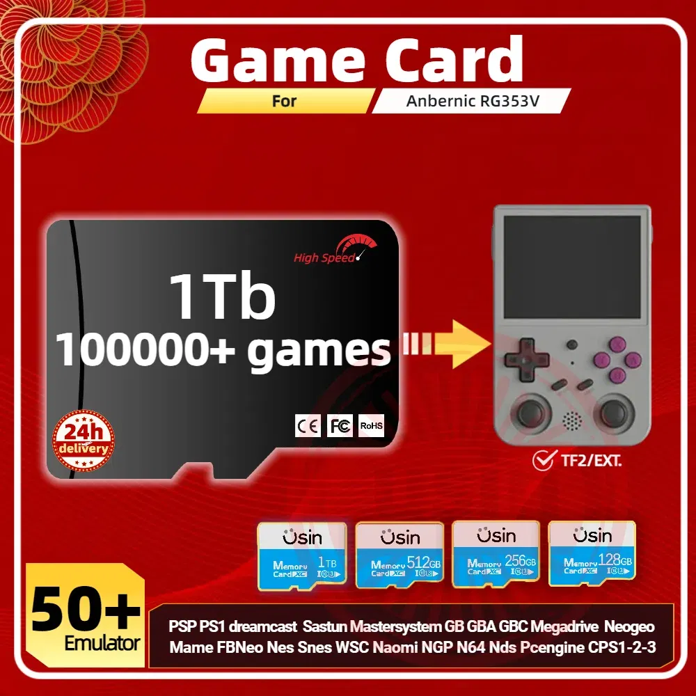 Color: Dark blue, Ships From: CHINA - Game Card For Anbernic RG353V RG353VS Memory TF Plug&Play Pre-install Retro Games PSP PS1 SD portable High Speed Card 1Tb 512G