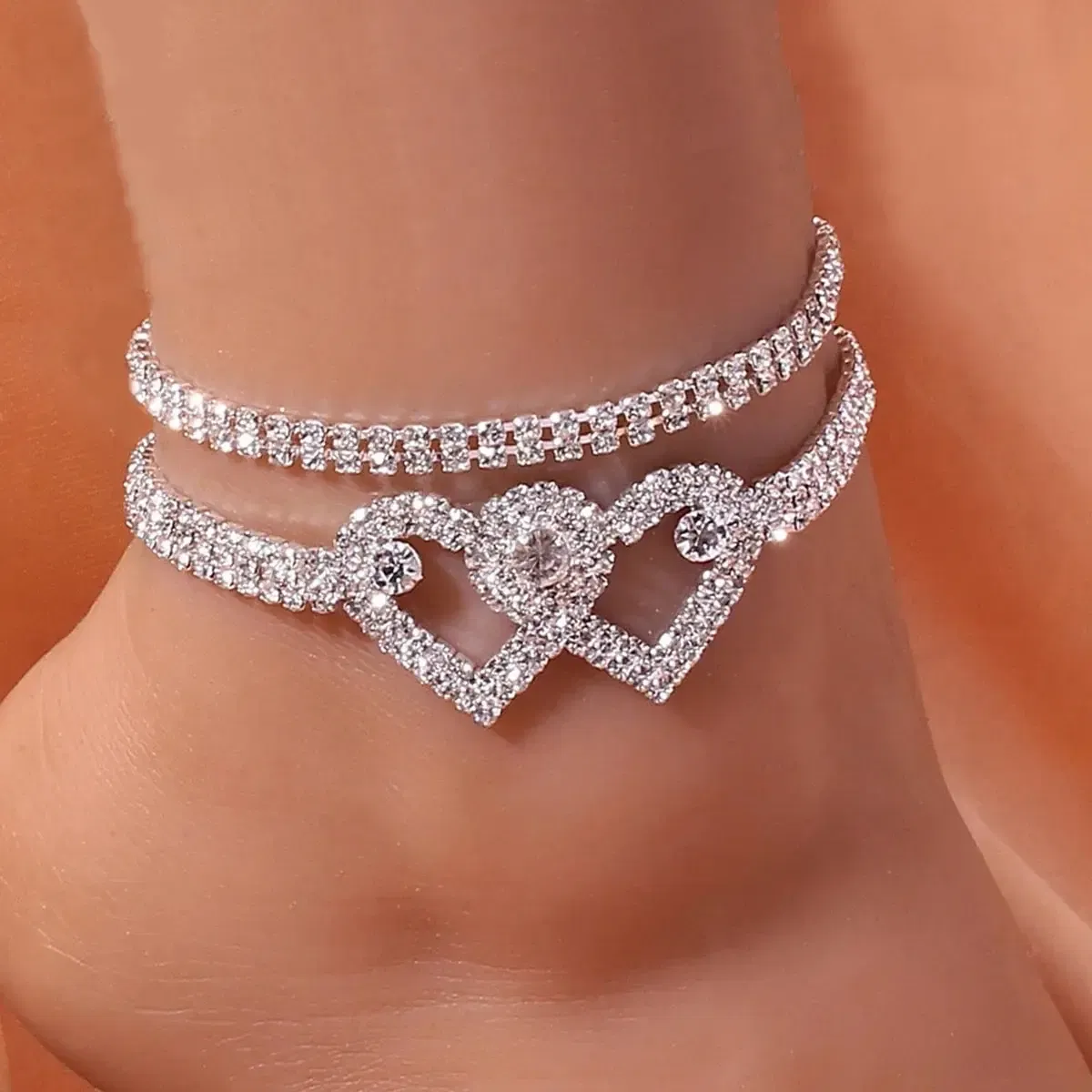 Metal Color: Light Yellow Gold Color - Adjustable Heart Shap Pendant Chain Women's Anklets Silver Gold Color Luxury Bracelet on Leg Accessories Party Fashion Jewelry