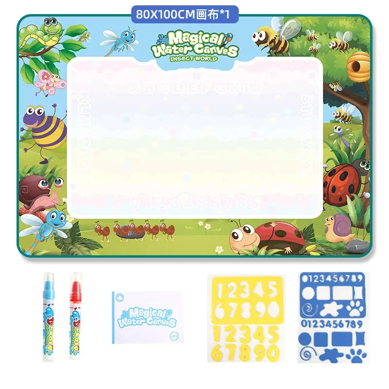 Color: SKY BLUE - Magic Water Drawing Mat Coloring Doodle Mat with Reusable Magic Pens Montessori Toys Painting Board Educational Toys for Kids