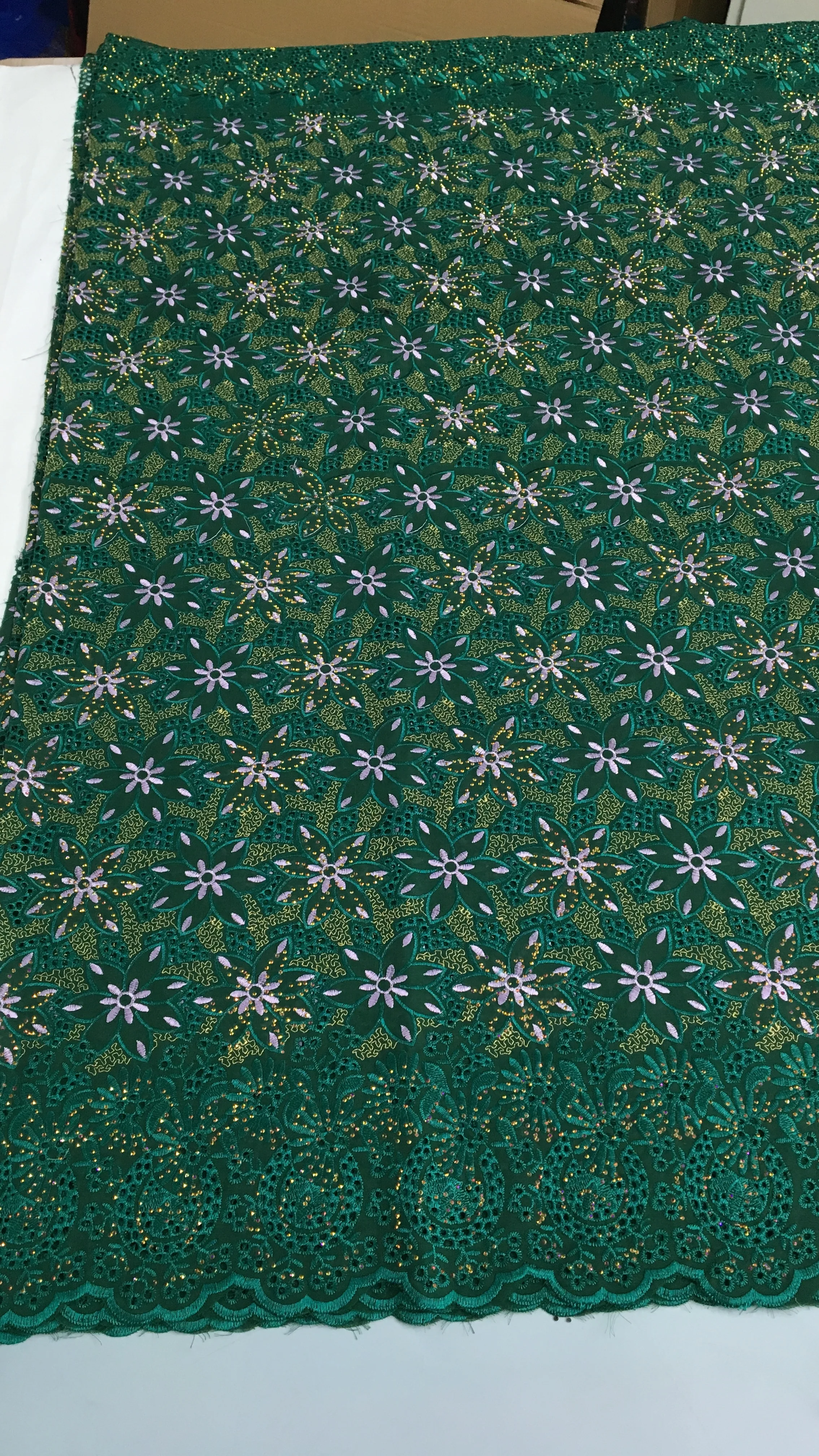 Color: light green, length: 5 yards, Width: 120cm - Black Swiss Lace Fabric High Quality 2025 Embroidered Rhinestones Nigerian Cotton Lace Fabric African Dress for Women Sew A4212
