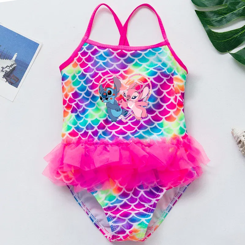Color: Red, Kid Size: 12M - Lilo Stitch Girl Swimsuit Summer One-Piece Swimwear Beachwear Pool Mermaid Fish Scale Print Bikini Bathing Outfit Swimming Wear