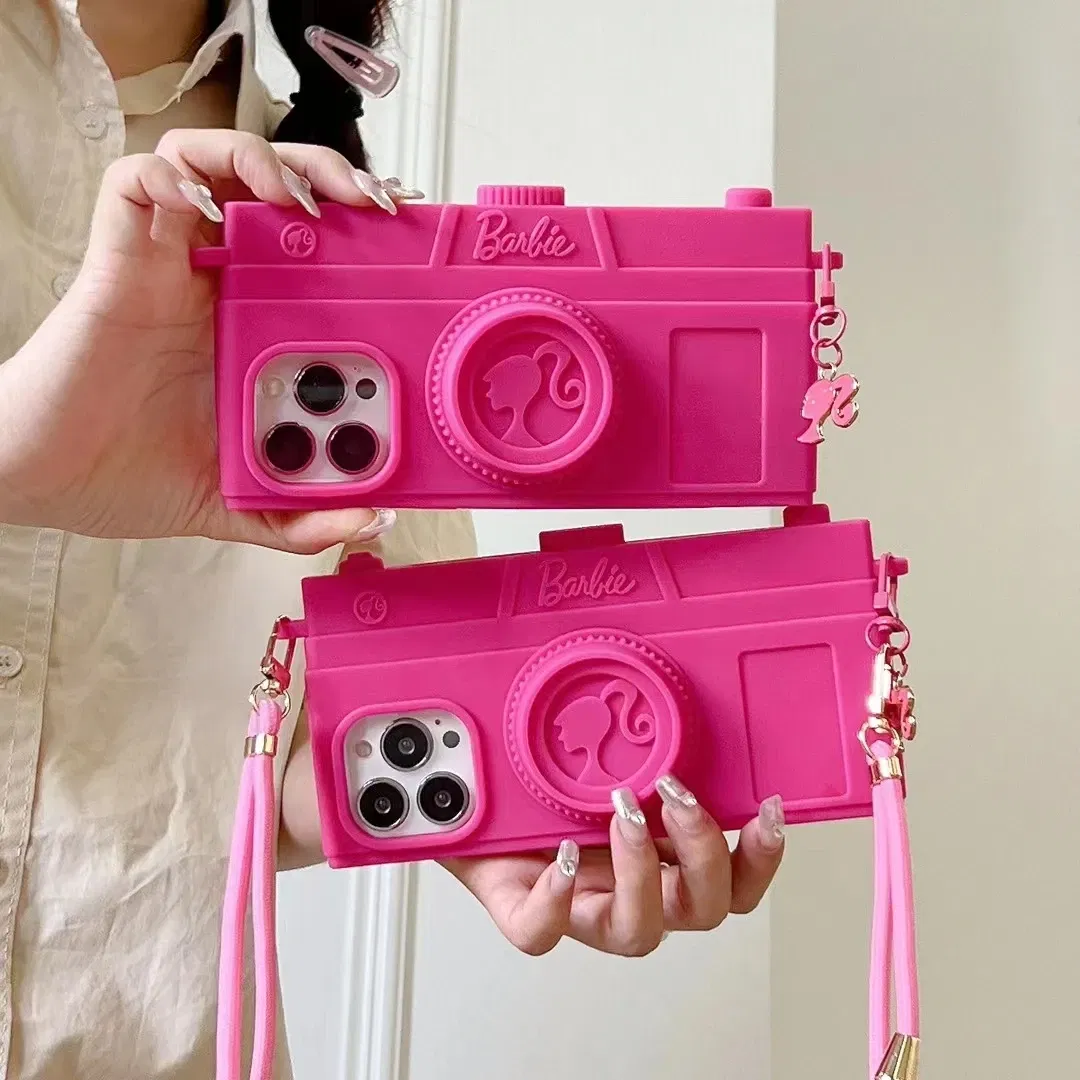 Material: Canvas, Color: Beige - Pink Camera Case For iPhone 15 14 13 12 11 Pro Max Kawaii Fashion Case Fashion Pendant Cute Girl