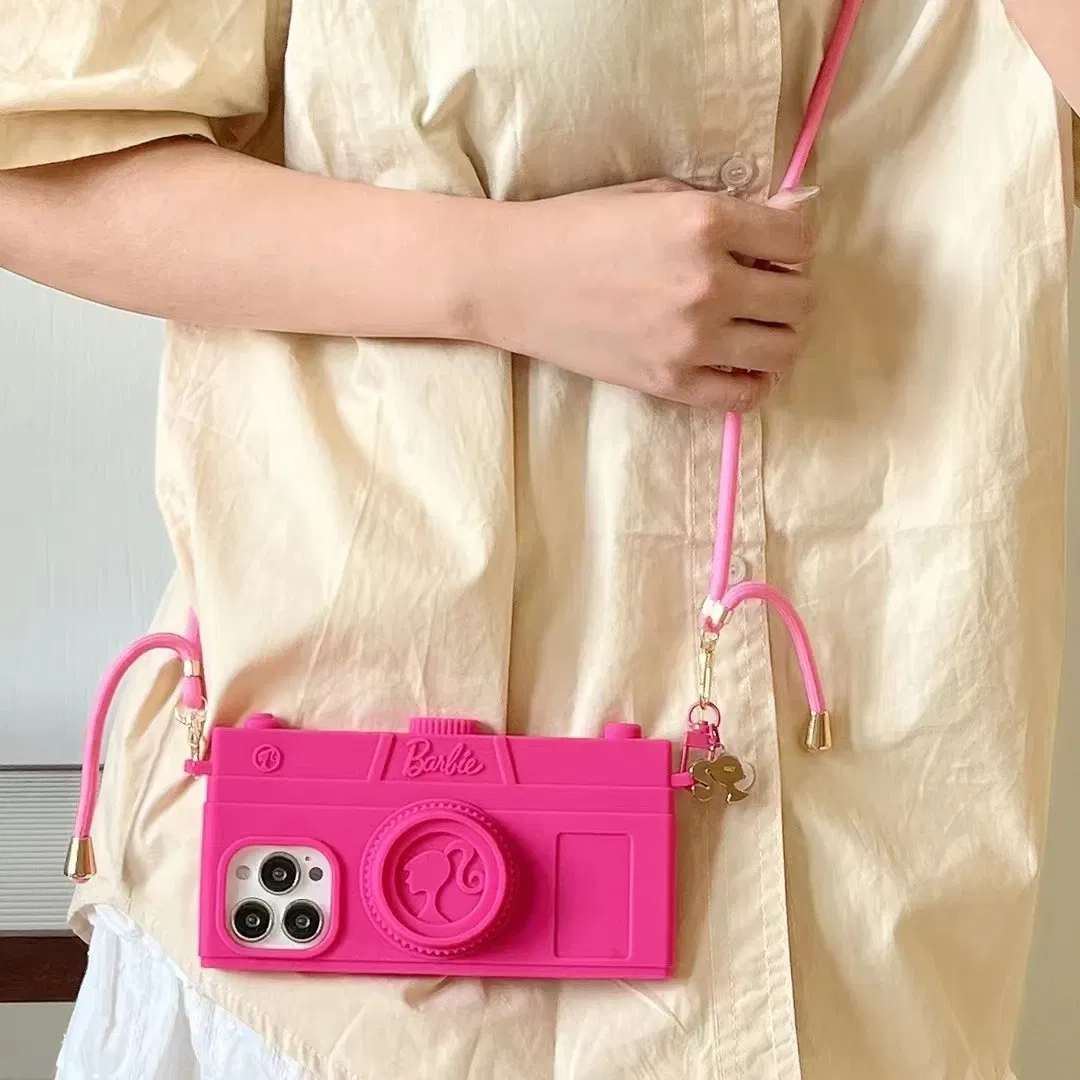Material: Canvas, Color: Beige - Pink Camera Case For iPhone 15 14 13 12 11 Pro Max Kawaii Fashion Case Fashion Pendant Cute Girl