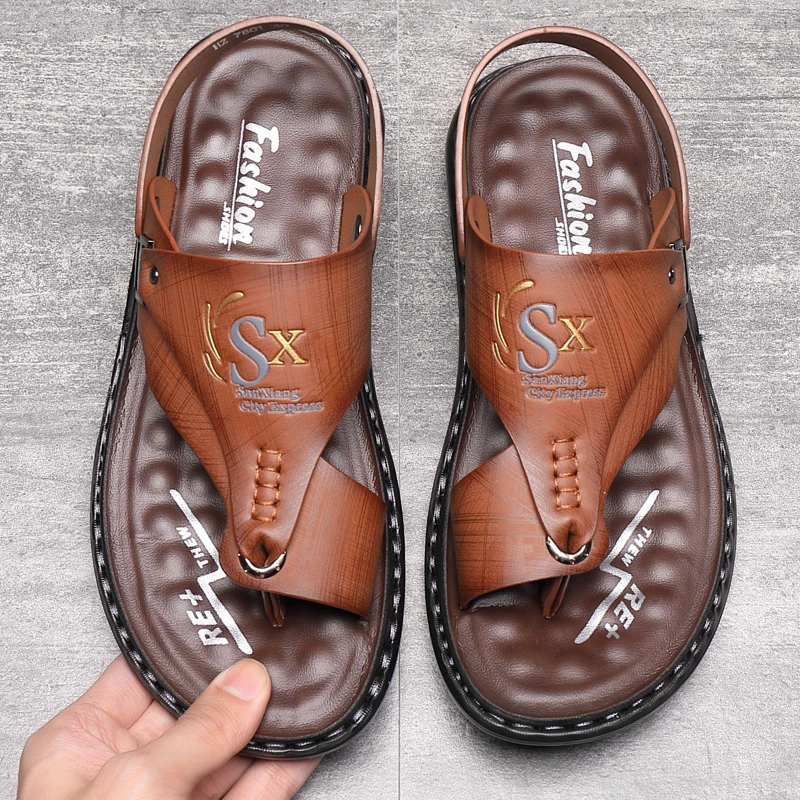 Color: Dark Khaki, Shoe Size: 45 - Outdoor Summer Men's Sandals Summer Office Shoes Non-Slip Mens Casual Sandalis Black