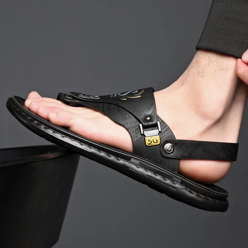 Color: Dark Khaki, Shoe Size: 45 - Outdoor Summer Men's Sandals Summer Office Shoes Non-Slip Mens Casual Sandalis Black