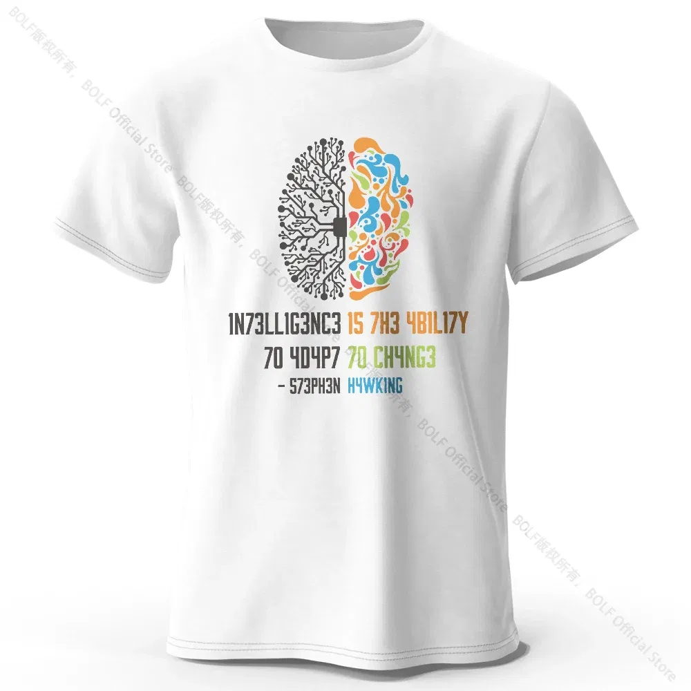 Color: WHITE, Size: XXXL - Funny Brain Power Printed 100% Cotton T-Shirt, Soft & Breathable Round Neck Short Sleeve Tee, Unisex Quirky Style