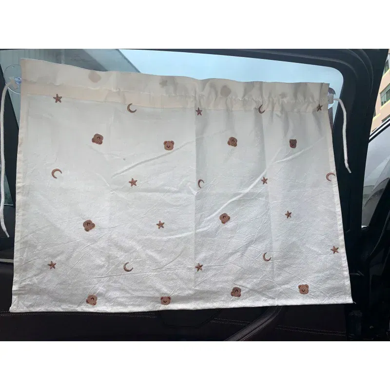 Color: Blue - Baby Car Curtain Sun Protection Sunshade for Children UV Protect Window Curtain Kawaii Embroidered Bear Cart Accessories