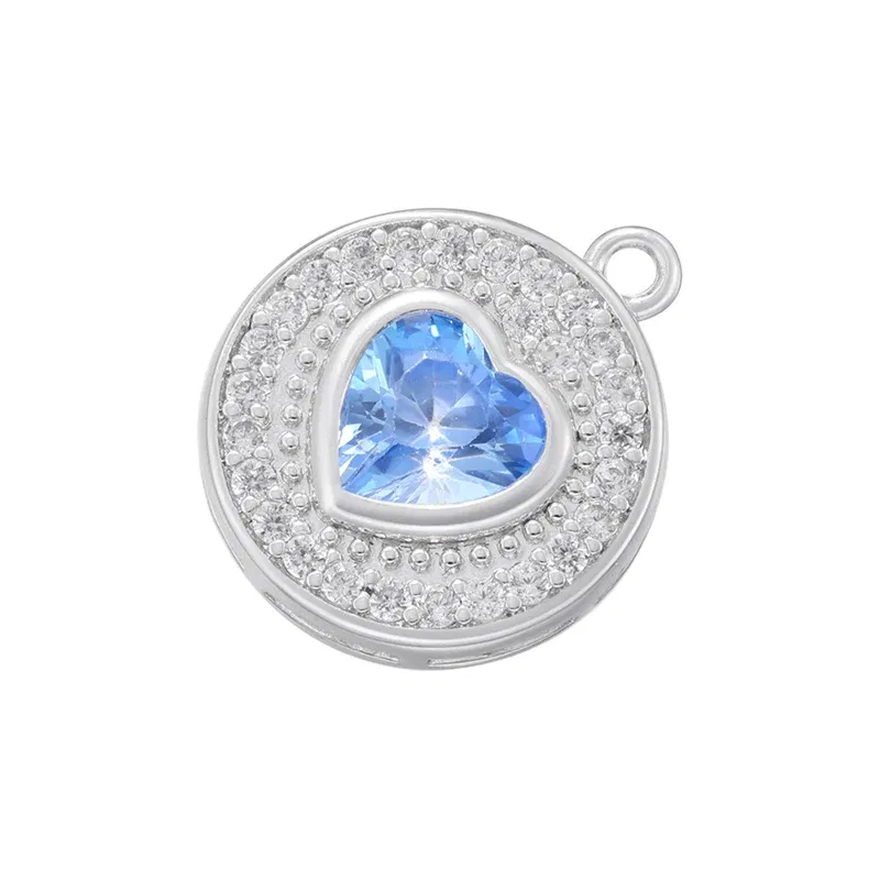 Metal color: Imitation Rhodium Plated - ZHUKOU Round jewelry pendants Pink Heart Cubic Zirconia charms for jewelry making Brass accessories Supplies for jewelry VD1357