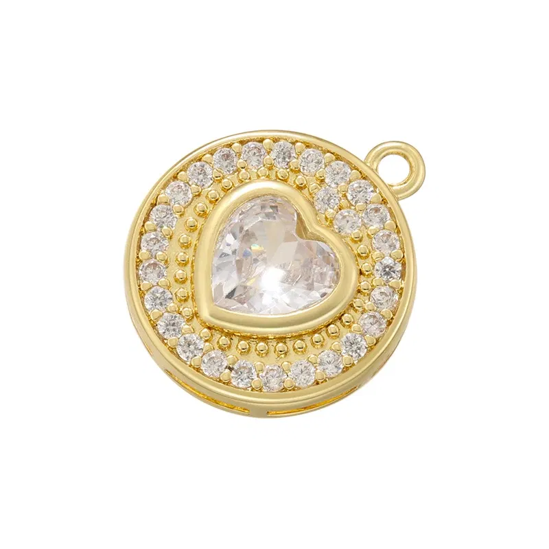 Metal color: Imitation Rhodium Plated - ZHUKOU Round jewelry pendants Pink Heart Cubic Zirconia charms for jewelry making Brass accessories Supplies for jewelry VD1357