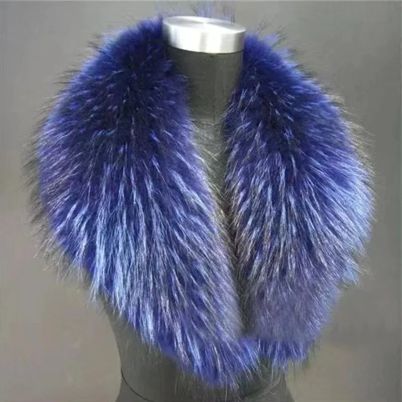 Color: light yellow, Size: M - Winter Real Fox Fur Collar Woman Furry Natural Raccoon Fur Scarf Shawls Luxury Neck Warmer Wraps For Coat Fur Scarves Large Size