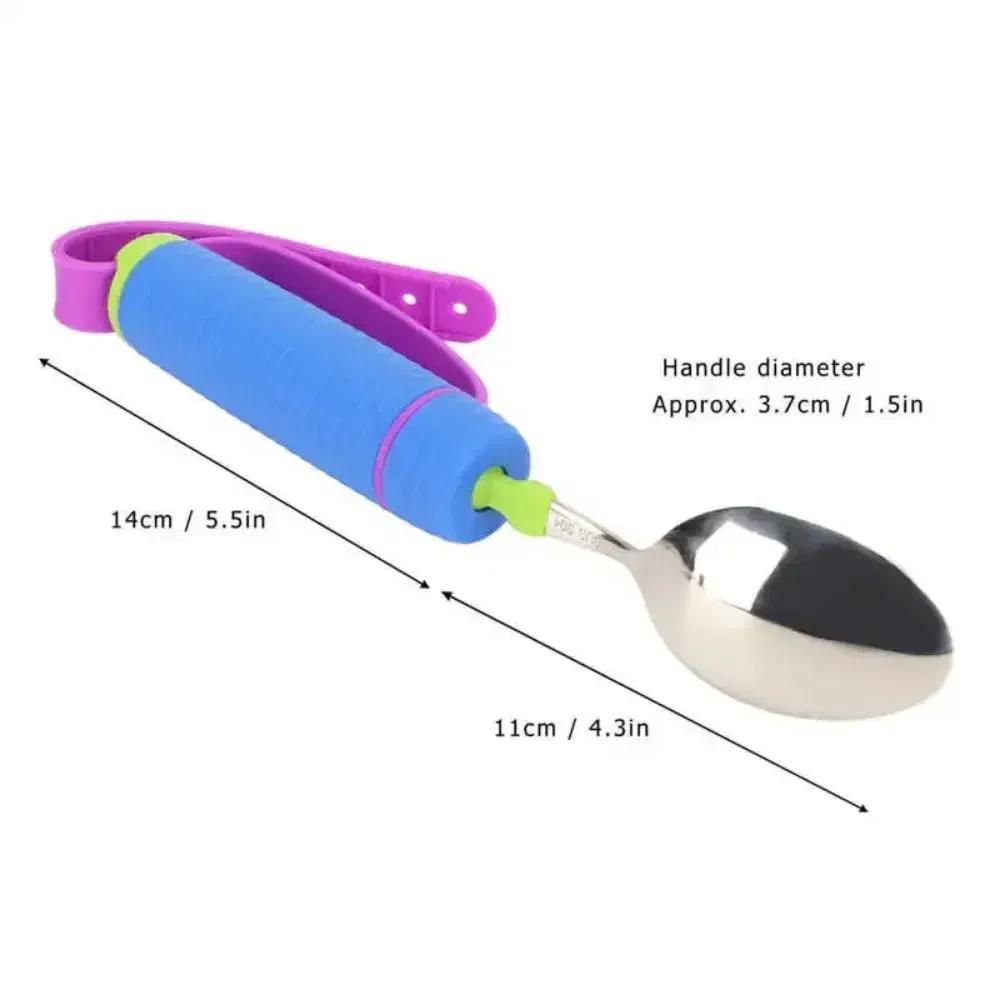Color: Violet - Adjustable Weighted Parkinsons Utensil Eating Aid Fork/Spoon Portables Tableware Elderly Stainless Steels Adaptive Utensil Rotat