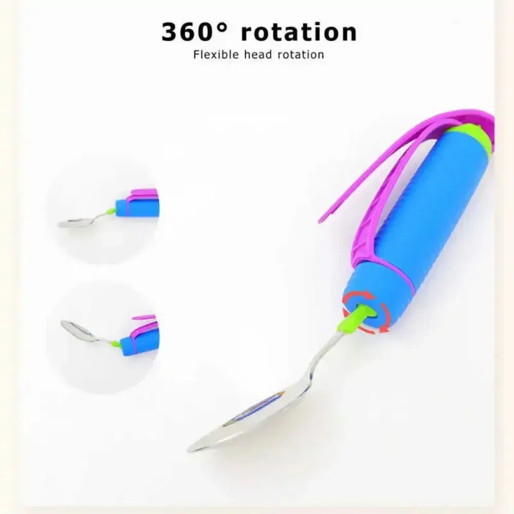 Color: Violet - Adjustable Weighted Parkinsons Utensil Eating Aid Fork/Spoon Portables Tableware Elderly Stainless Steels Adaptive Utensil Rotat