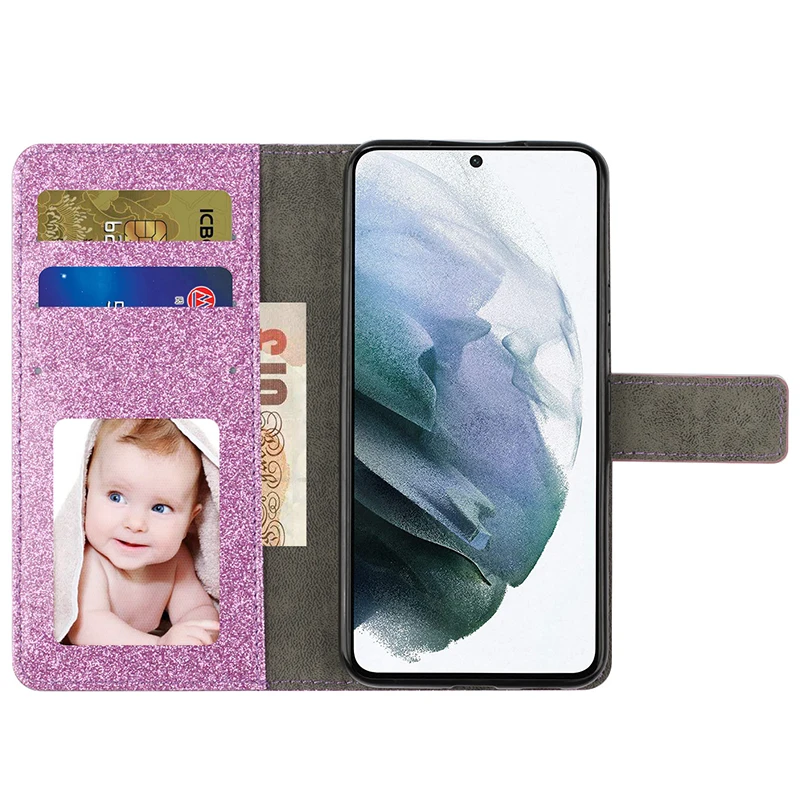 Color: black, Material: ABS - Glitter Wallet Leather Case For Samsung Galaxy S25 FE S24 Ultra S23 Plus S22 S21 A35 A36 A56 A55 A13 A14 A15 A16 A26 A34 A33 A54