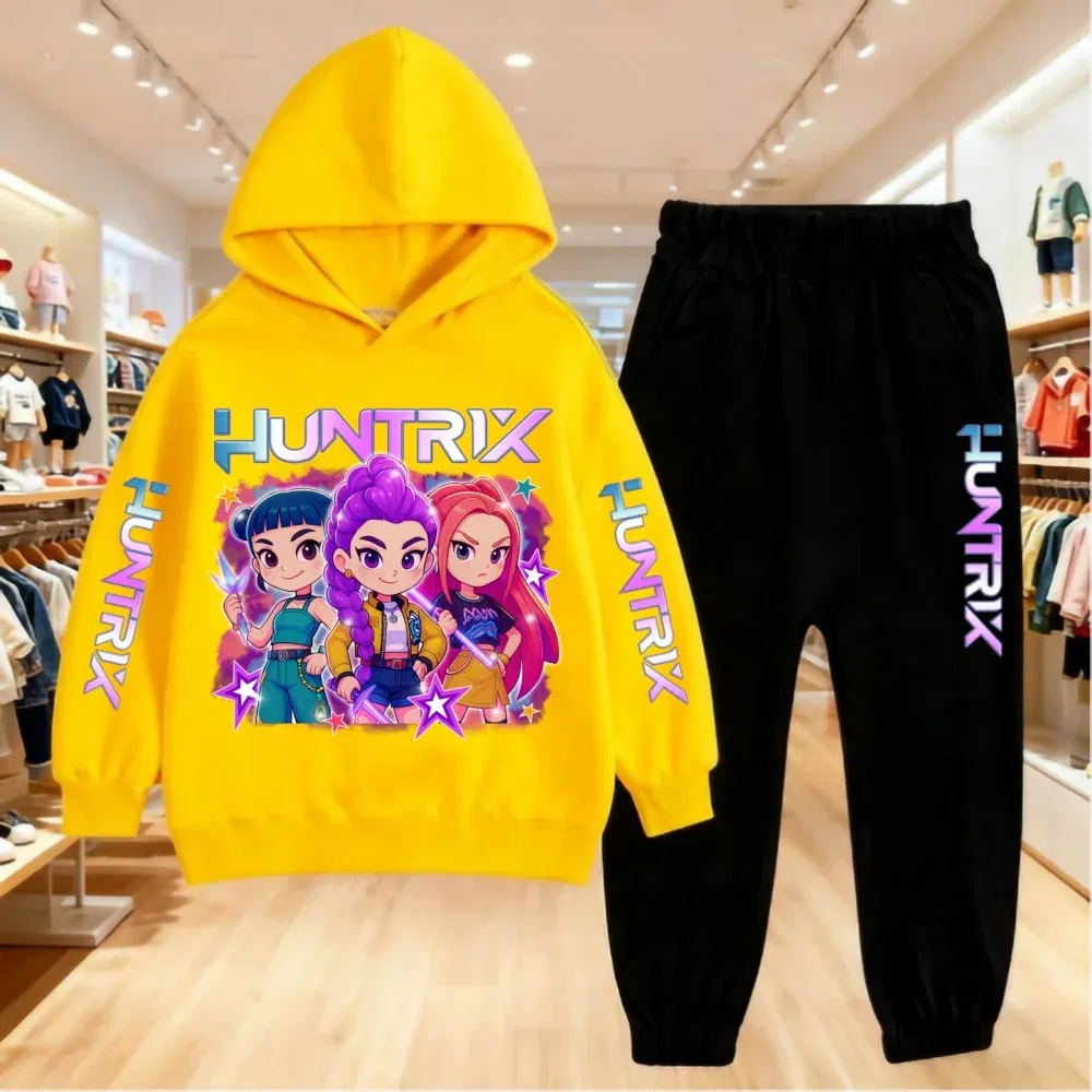 Color: Beige, Kid Size: 15 - 2025 KPop Demon Hunters Kids Hoodie Set Boys Teen Girls Hoody Sweatshirts With Pants Tracksuit Children's Autumn Clothing 2pcs