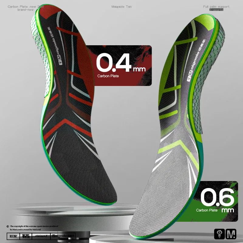 Color: green, Shoe Size: 2 - Mcgola Racing Running Special Insole Marathon Physical Examination Full-Length Real Carbon Plate Running Enhancement with Speed Rebound