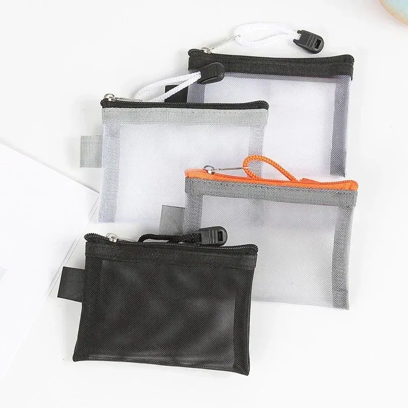 Color: black - Mini Mesh Coin Bags Money Earphone Data Line Storage Bags Bus ID Credit Card Holder Zipper Pouch Traveling Small Coin Wallet