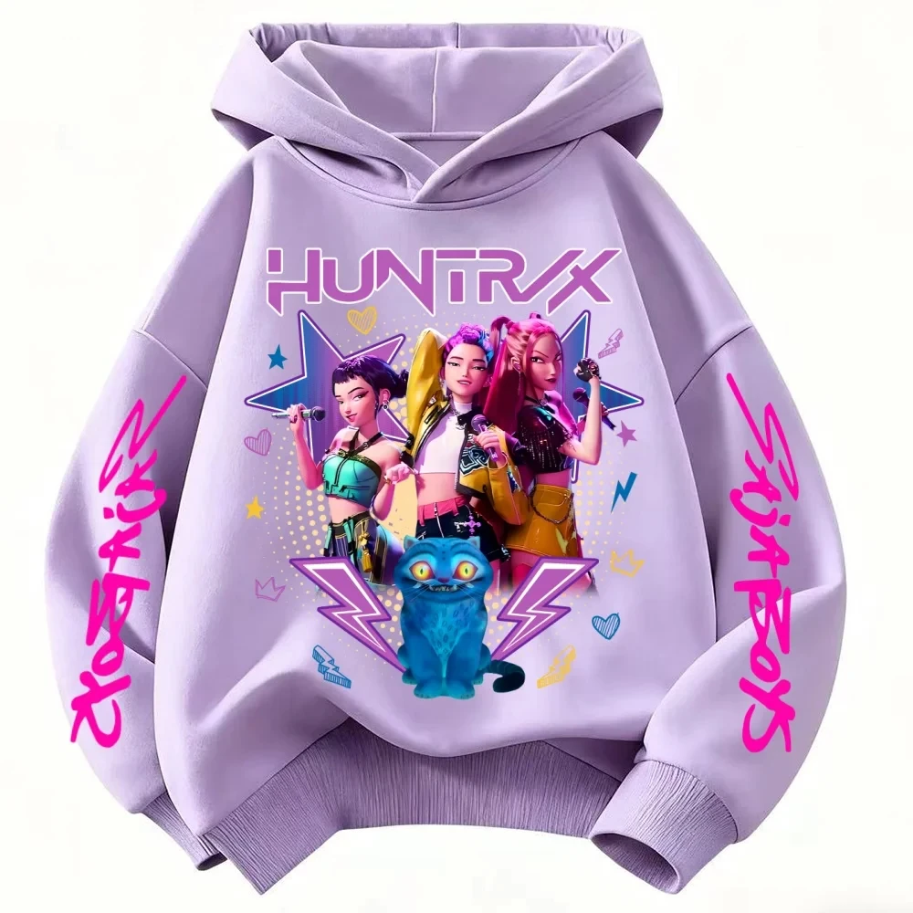 Color: Gold, Kid Size: 5 - Cartoon Hoodie for Boys and Girls KPop Demon Hunter Rumi Derpy Warm and Thick, Fashionable Casual Top, Printed Purple Sweatshirt
