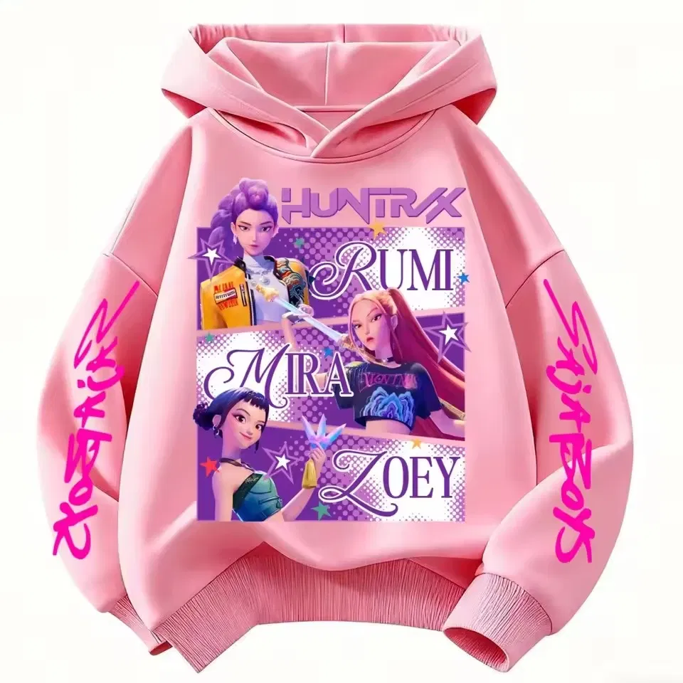 Color: Gold, Kid Size: 5 - Cartoon Hoodie for Boys and Girls KPop Demon Hunter Rumi Derpy Warm and Thick, Fashionable Casual Top, Printed Purple Sweatshirt