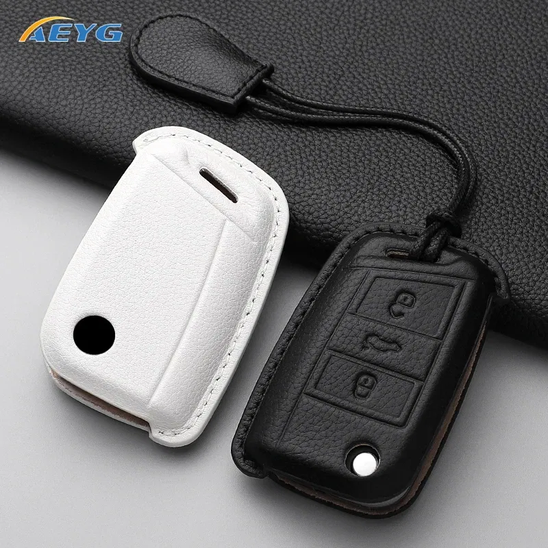 Color Name: GRAY - VW Car leather Key Case Cover For Volkswagen Golf 7 MK7 Tiguan MK2 For SEAT Ateca Leon FR 2 Ibiza For Skoda Octavia Shell Fob