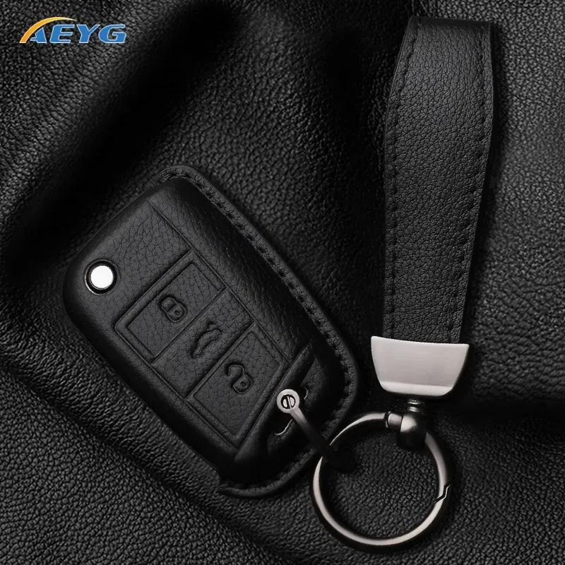 Color Name: GRAY - VW Car leather Key Case Cover For Volkswagen Golf 7 MK7 Tiguan MK2 For SEAT Ateca Leon FR 2 Ibiza For Skoda Octavia Shell Fob