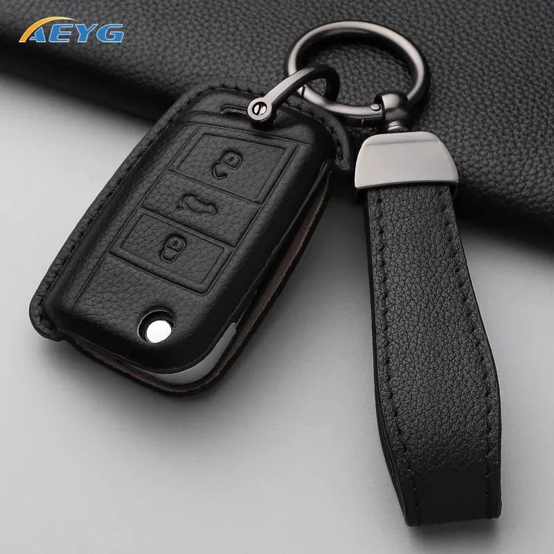 Color Name: GRAY - VW Car leather Key Case Cover For Volkswagen Golf 7 MK7 Tiguan MK2 For SEAT Ateca Leon FR 2 Ibiza For Skoda Octavia Shell Fob