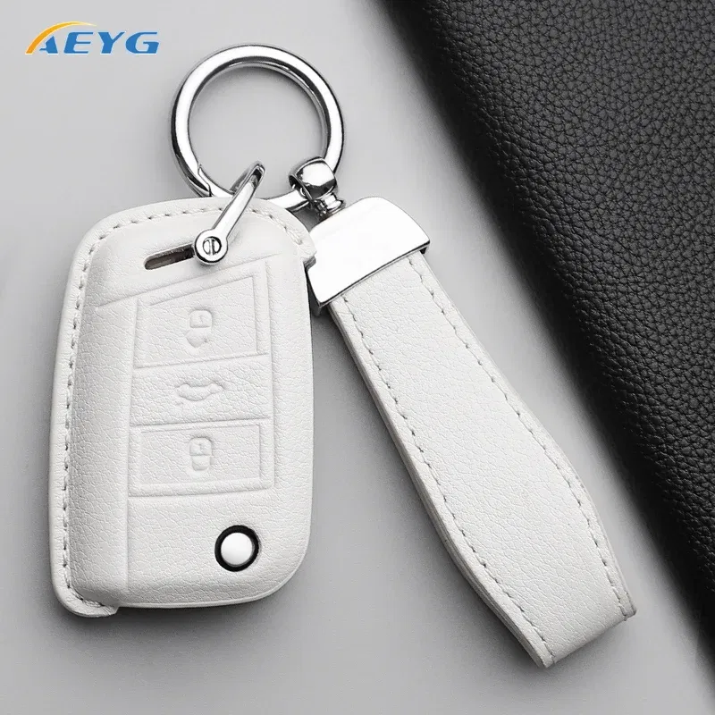 Color Name: GRAY - VW Car leather Key Case Cover For Volkswagen Golf 7 MK7 Tiguan MK2 For SEAT Ateca Leon FR 2 Ibiza For Skoda Octavia Shell Fob