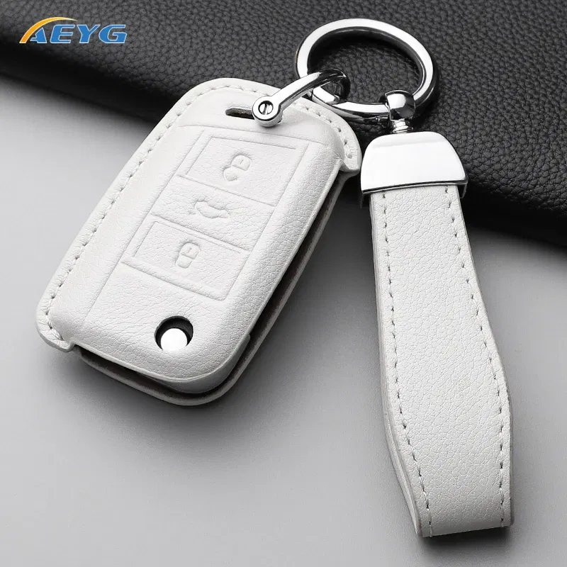 Color Name: GRAY - VW Car leather Key Case Cover For Volkswagen Golf 7 MK7 Tiguan MK2 For SEAT Ateca Leon FR 2 Ibiza For Skoda Octavia Shell Fob