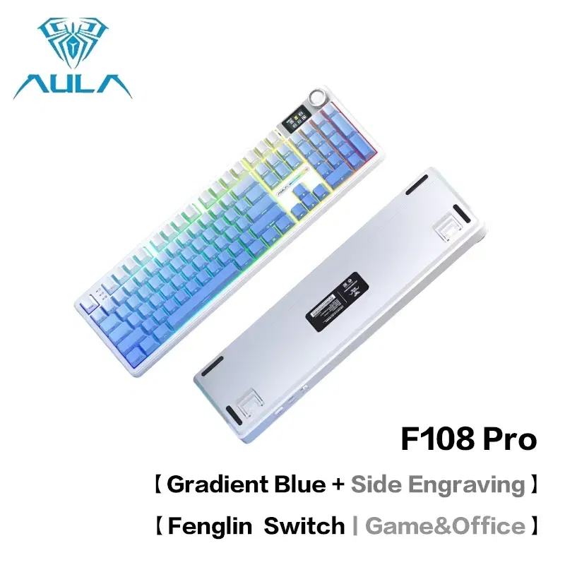 Color: Olive - AULA F108 Pro Mechanical Keyboard Three-mode Bluetooth /2.4G/ Wired Customized Full-key Hot-swapable Gasket Structure RGB Light