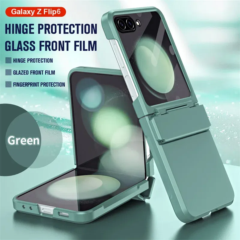 Color: Dark Grey, Material: aluminum - For Samsung Galaxy Z Flip 6 5 Flip5 Case Luxury Matte With Mirror Film Folding Hinge Shockproof Protection Hard Cover accessory