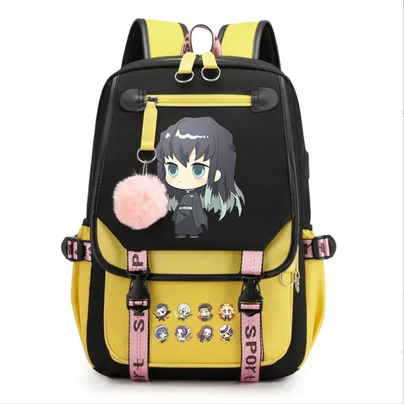 Color: Clear, Size: 17 Inches - Demon Slayer Backpack Schoolbag USB Laptop Bag Tokitou Muichirou Kanroji Mitsuri Men Women Rucksack Travel Shoulder Outdoor Bags