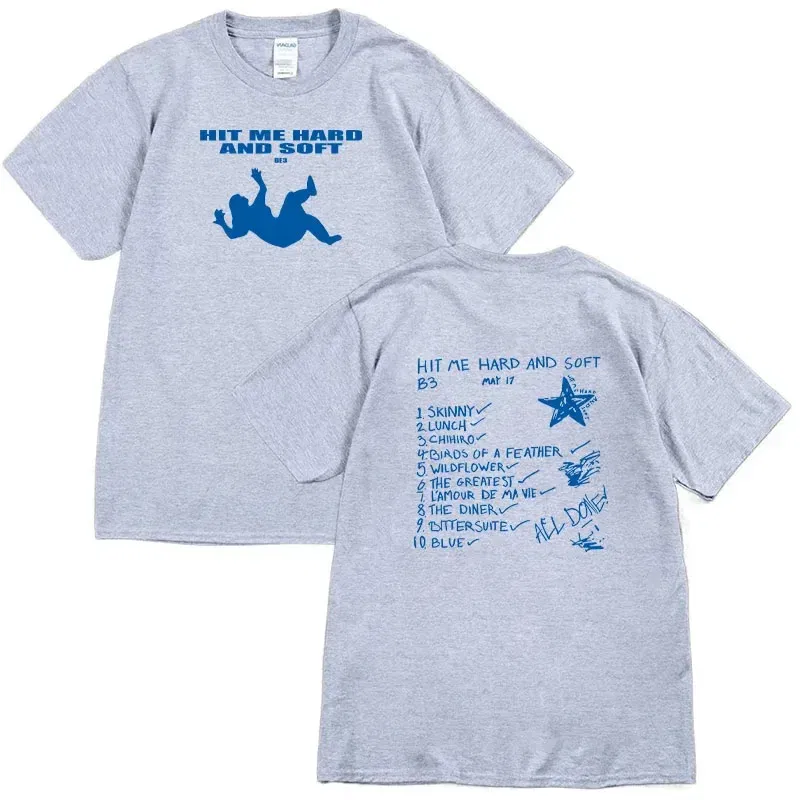 Color: SKY BLUE, Size: XL - Summer Men's and Women's T-shirt Billie Hit Me Hard and Soft Printed T-shirt O-neck Cotton European Size Casual Short Sleeved