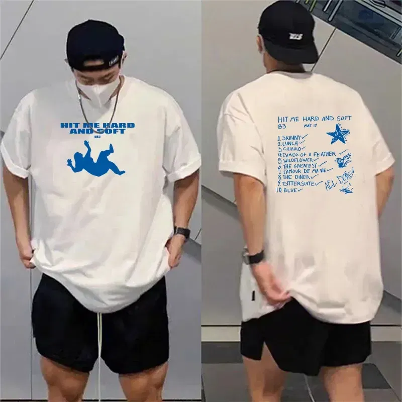 Color: SKY BLUE, Size: XL - Summer Men's and Women's T-shirt Billie Hit Me Hard and Soft Printed T-shirt O-neck Cotton European Size Casual Short Sleeved