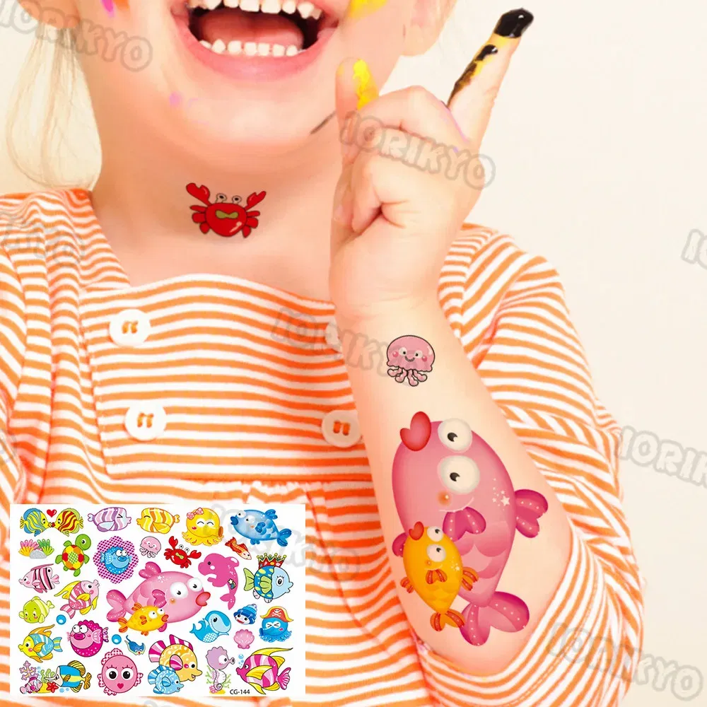 Color: Red - Colorful Dino Temporary Tattoos For Kids Boys Girl Baby Fake Jurassic Dinosaur Tattoo Sticker Small Cute Tatoos Face Hands