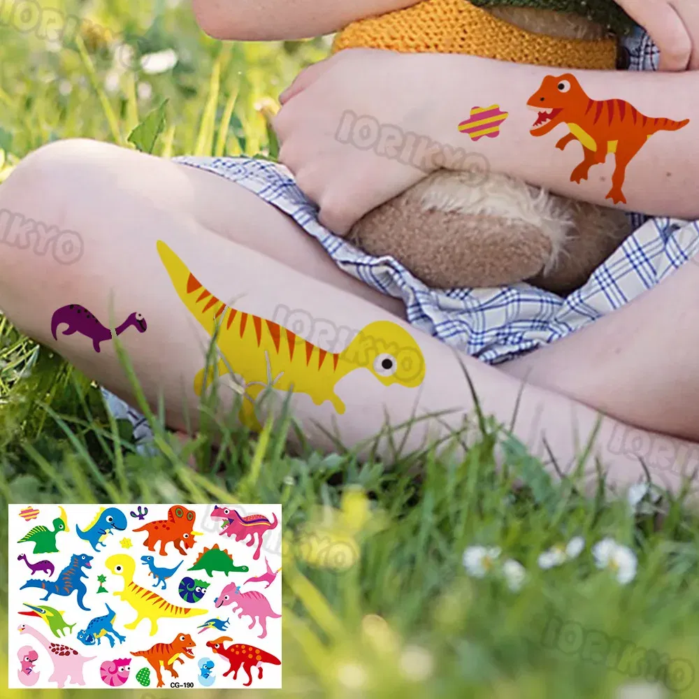 Color: Red - Colorful Dino Temporary Tattoos For Kids Boys Girl Baby Fake Jurassic Dinosaur Tattoo Sticker Small Cute Tatoos Face Hands