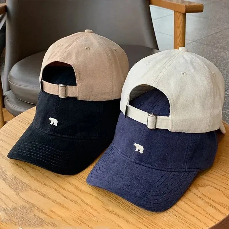 Size: Adjustable, Age Range: >8Y, Color: Black - Hat Female Spring/Summer American Embroidered Wide Brimmed Baseball Hat Female Sunshade Soft Top Polar Bear Duck Tongue Hat Male