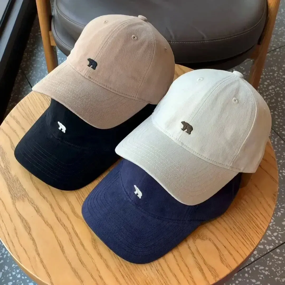 Size: Adjustable, Age Range: >8Y, Color: Black - Hat Female Spring/Summer American Embroidered Wide Brimmed Baseball Hat Female Sunshade Soft Top Polar Bear Duck Tongue Hat Male
