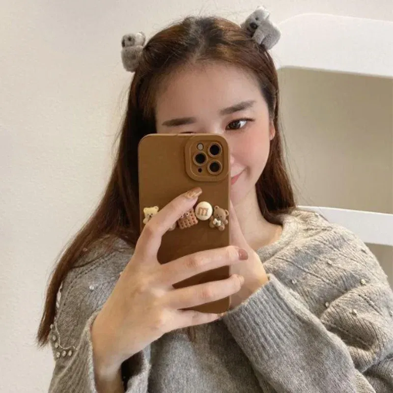 Color: black - 2021 Women Girls Cute Side Bangs Clip Plush Koala Bear Ornament Hair Clips Lady Soft Barrettes Hairpins Female Hair Accessories