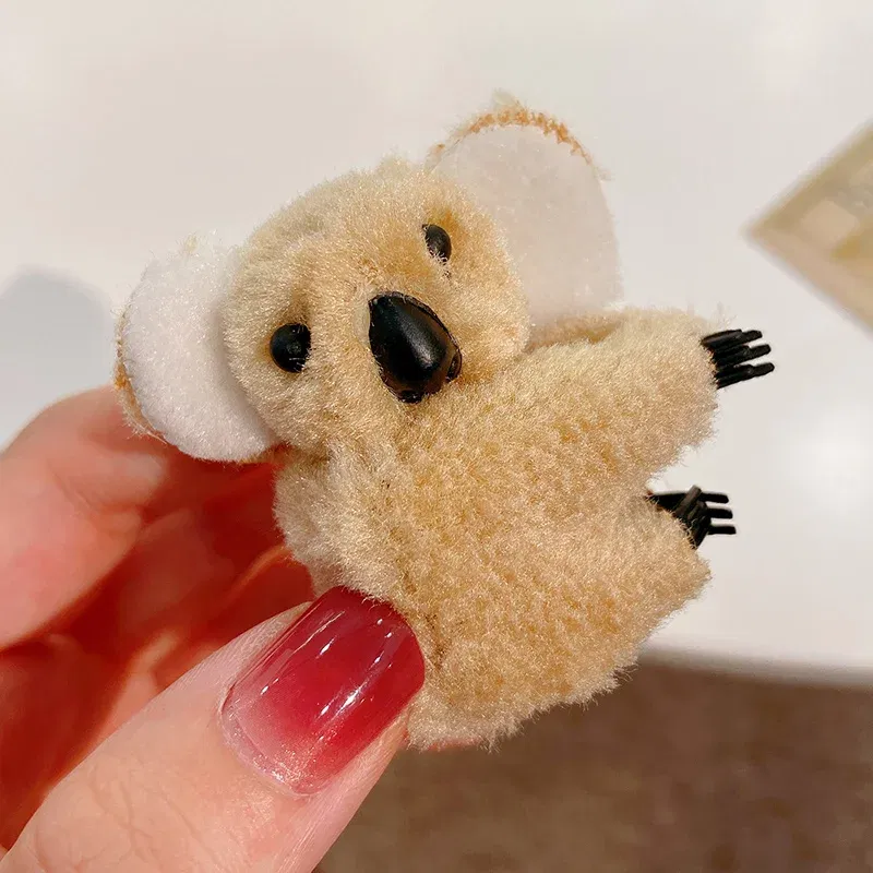 Color: black - 2021 Women Girls Cute Side Bangs Clip Plush Koala Bear Ornament Hair Clips Lady Soft Barrettes Hairpins Female Hair Accessories