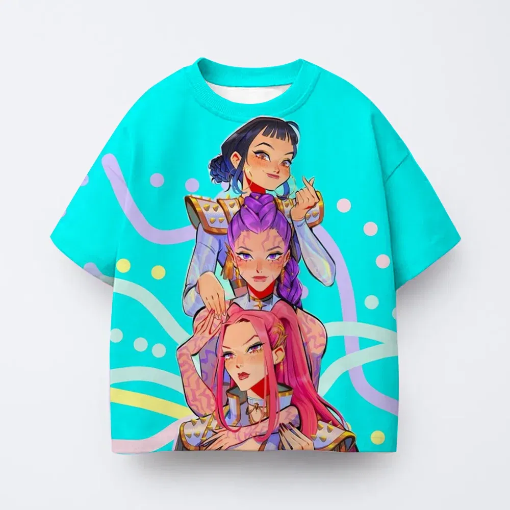 Color: Gold, Kid Size: 7 - Toddler Girl Clothes Kpop Demon Hunters Cartoon Tee Shirt Funny Gift for Fans Harajuku Cool Kids T-shirts Cotton Summer Tops