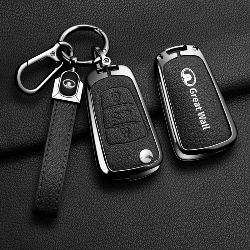 Color Name: Dark Grey - Alloy Car Key Case Cover For Great Wall Haval Hover Wingle 5 6 H3 H5 H6 H1 H3 C30 C50 M4 3Buttons Shell Bag Protector Keychain
