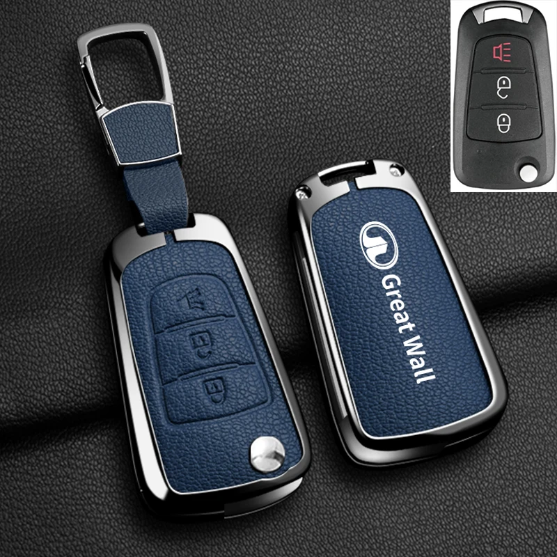 Color Name: Dark Grey - Alloy Car Key Case Cover For Great Wall Haval Hover Wingle 5 6 H3 H5 H6 H1 H3 C30 C50 M4 3Buttons Shell Bag Protector Keychain