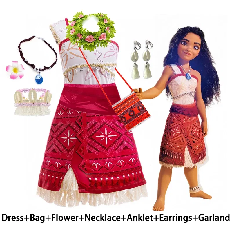Color: black, Kid Size: 15t - Disney Movie Moana 2 Girl Dress Cosplay Party Costume Ocean Adventure Princess Fancy Clothes Children Vaiana Outfit Dress