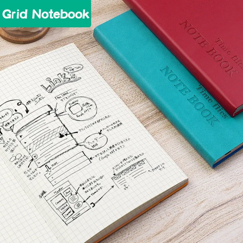 Color: Light Grey - Grid Notebook A5,Travelers Journals School Office Meeting Record 80GSM/264 Pages Checkered Paper Notepad Handbook Agenda 2024/25